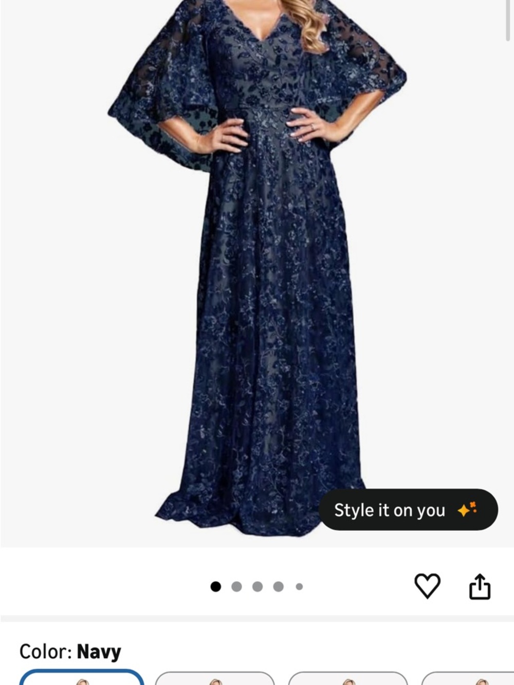 Navy Sequin V-Neck Maxi Dress with Sheer cape Sleeves